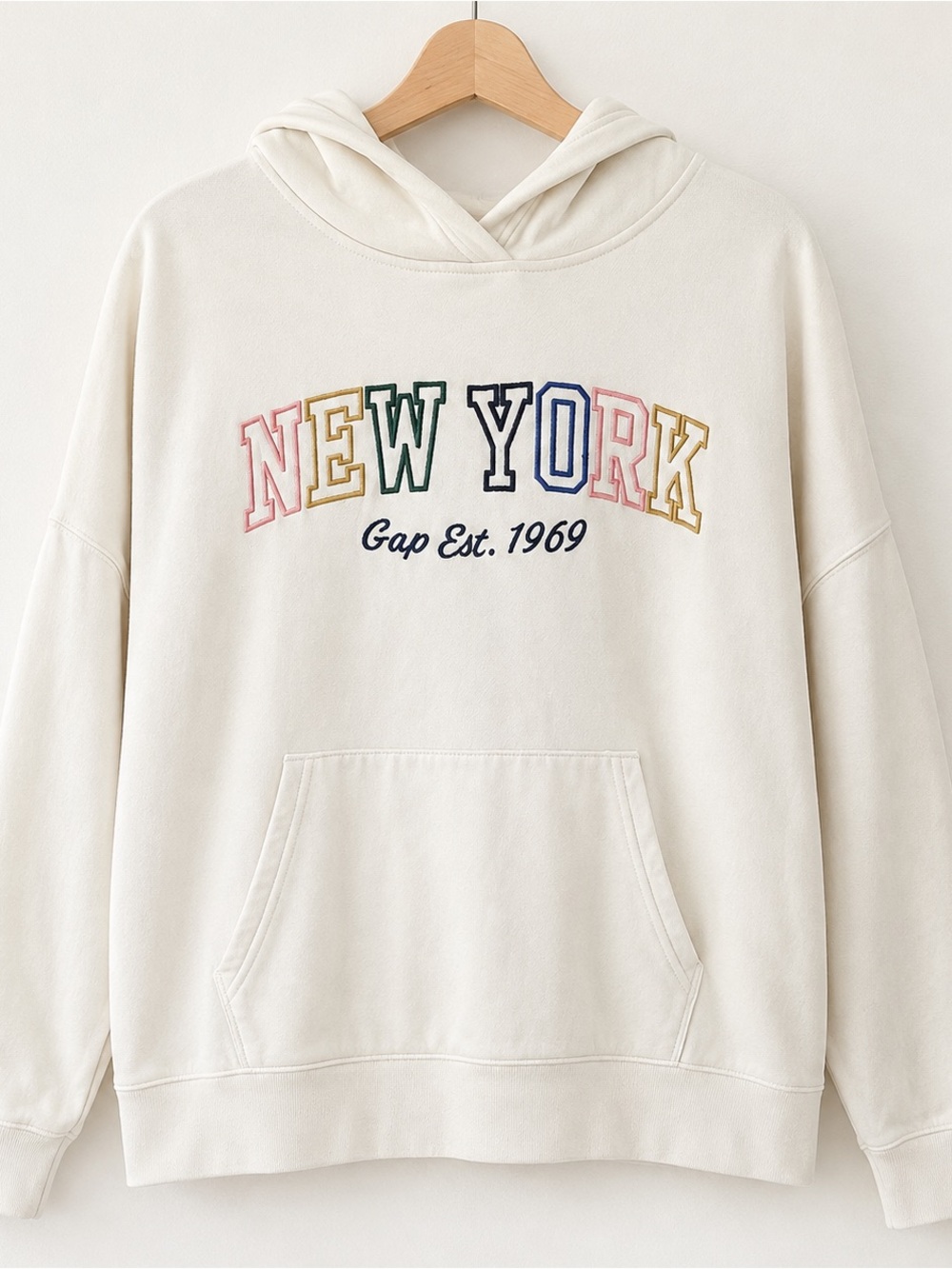 Gap New York Embroidered Cream Hoodie Sweatshirt XL Oversized Preppy